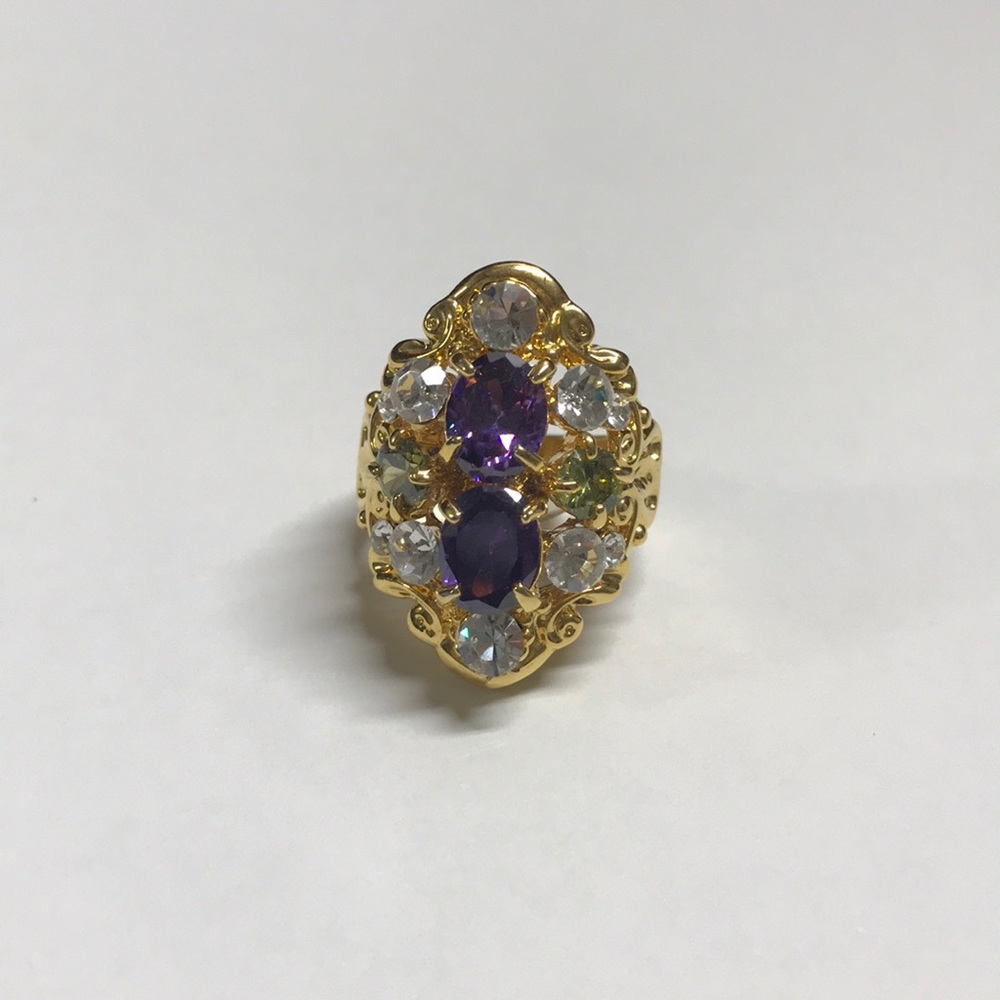 Gold Ring w/ Purple & Green Gems